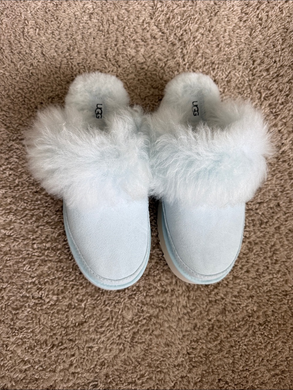 UGG Women's Pale Blue Suede Shearling Slide Slippers